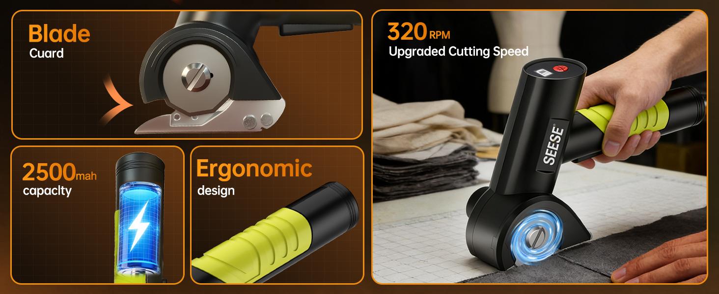 SEESE Cordless Rechargeable Electric Scissors &ndash; Portable Cutter for Fabric, Cardboard, Carpet & Leather Sewing Supplies Crafts Sewing Tools