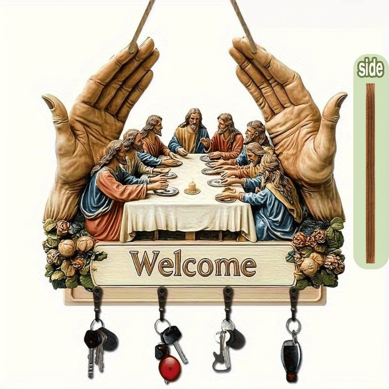 ⏰Black Friday-60% OFF - Buy 1 Get 1 Free✝️Communion themed wooden home key holder