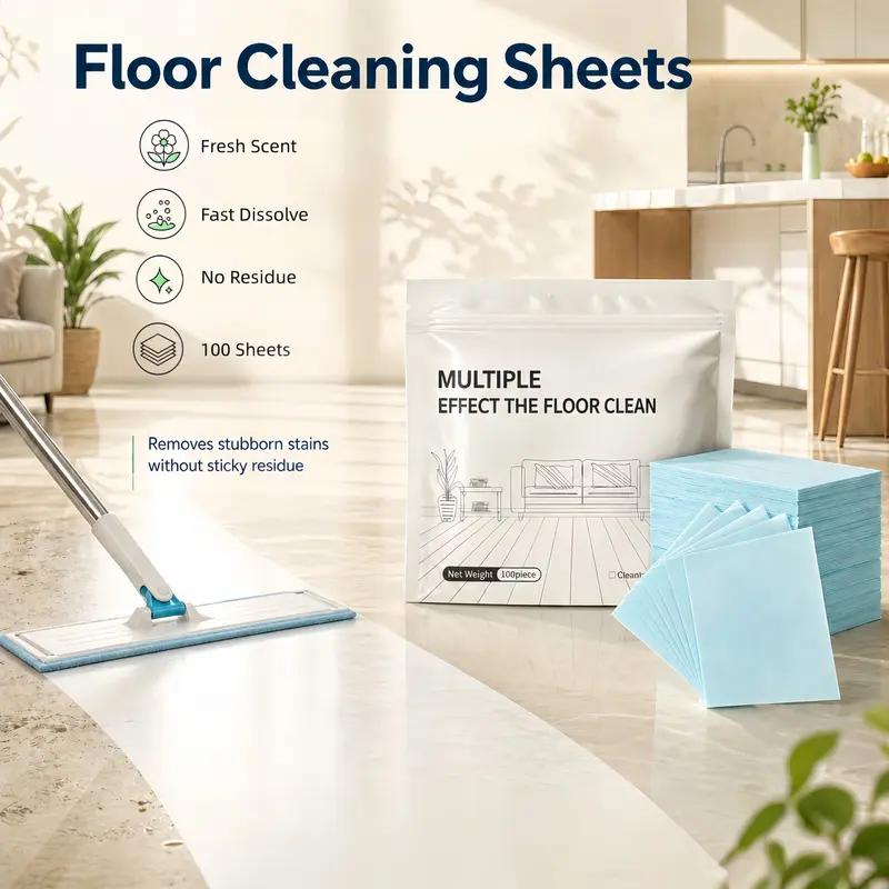 【Summervibes】100 Pcs Floor Cleaning Sheets, Multi-Surface Mop Soap for Hardwood & Tile Floors, Deep Clean Biological Enzyme Tablets with Long-lasting Camellia Fragrance, Pet Friendly & No Residue, Floor Cleaner