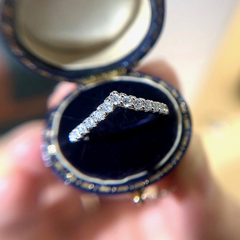 Handcrafted Sparkling V Shape Moissanite Ring