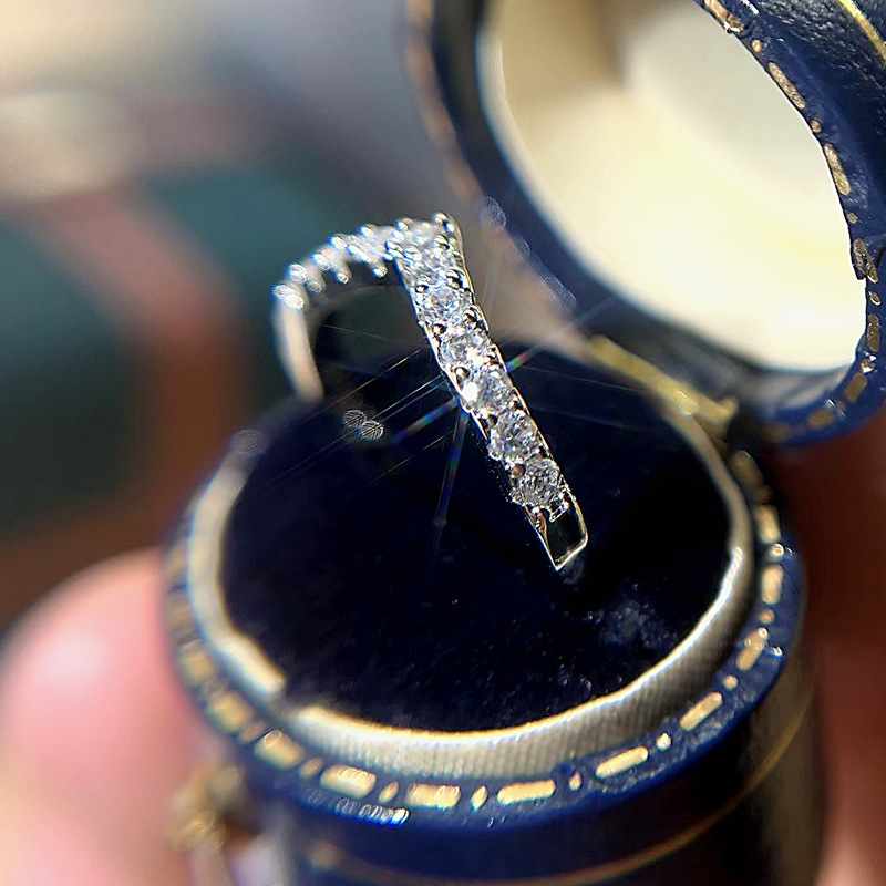 Handcrafted Sparkling V Shape Moissanite Ring