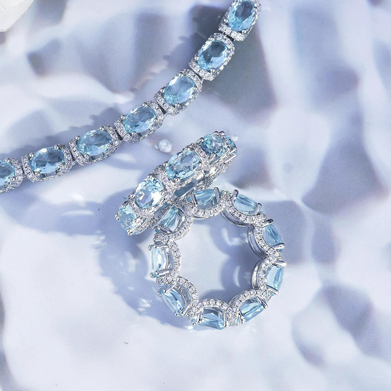 Handcrafted Sparkling Aquamarine Ring and Bracelet
