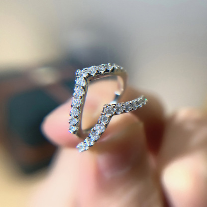 Handcrafted Sparkling V Shape Moissanite Ring