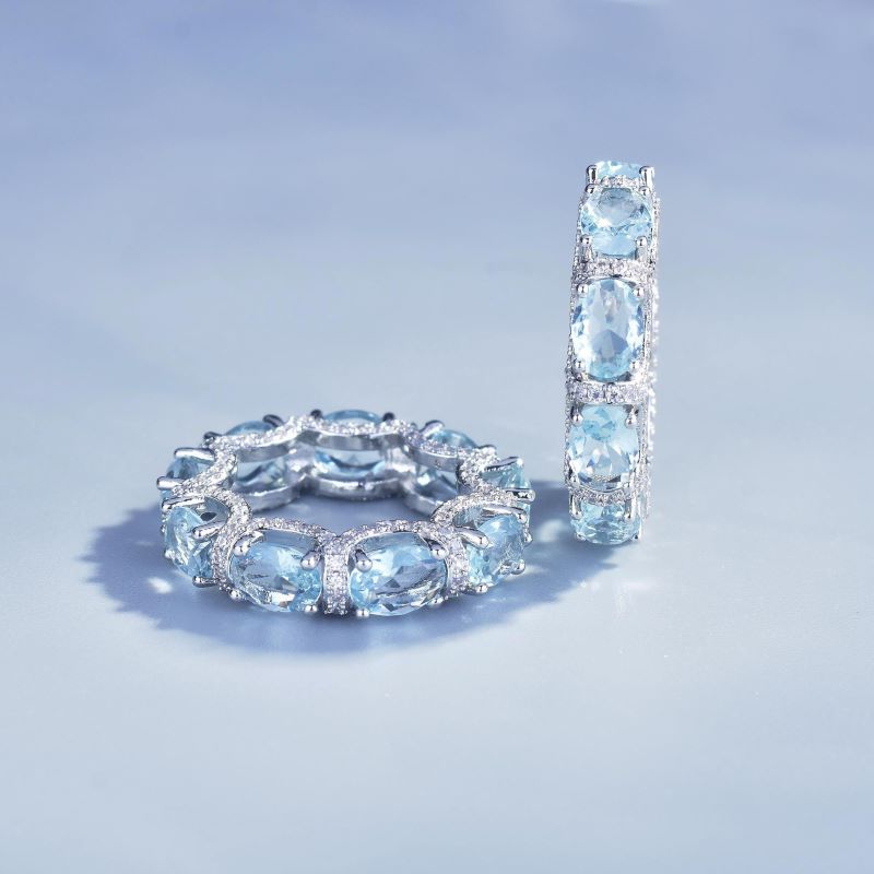 Handcrafted Sparkling Aquamarine Ring and Bracelet