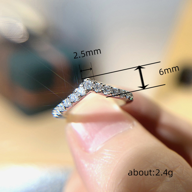 Handcrafted Sparkling V Shape Moissanite Ring
