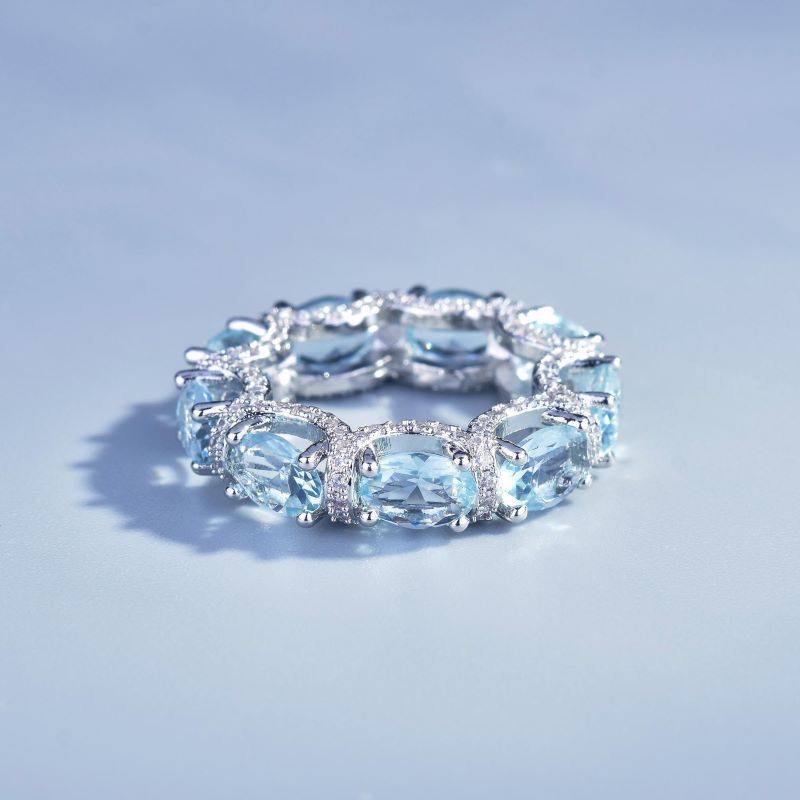 Handcrafted Sparkling Aquamarine Ring and Bracelet