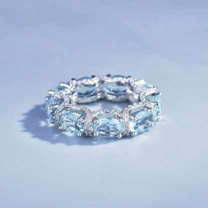 Handcrafted Sparkling Aquamarine Ring and Bracelet
