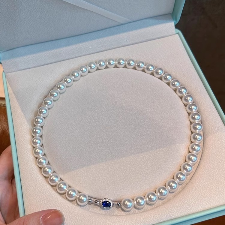 Sterling Silver Windsor Sapphire Pearl Necklace丨Japan Akoya Pearl Necklace
