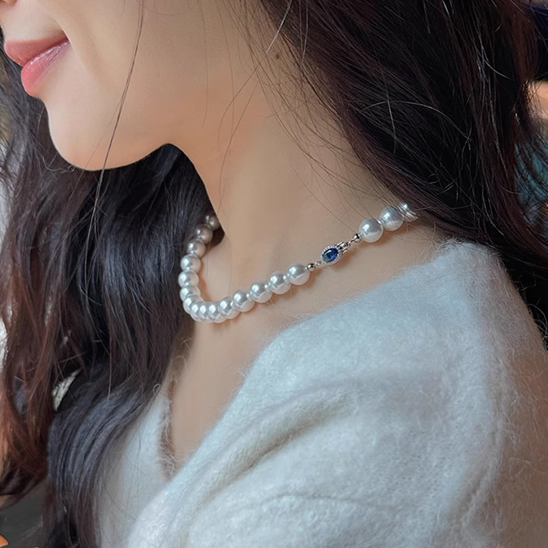 Sterling Silver Windsor Sapphire Pearl Necklace丨Japan Akoya Pearl Necklace