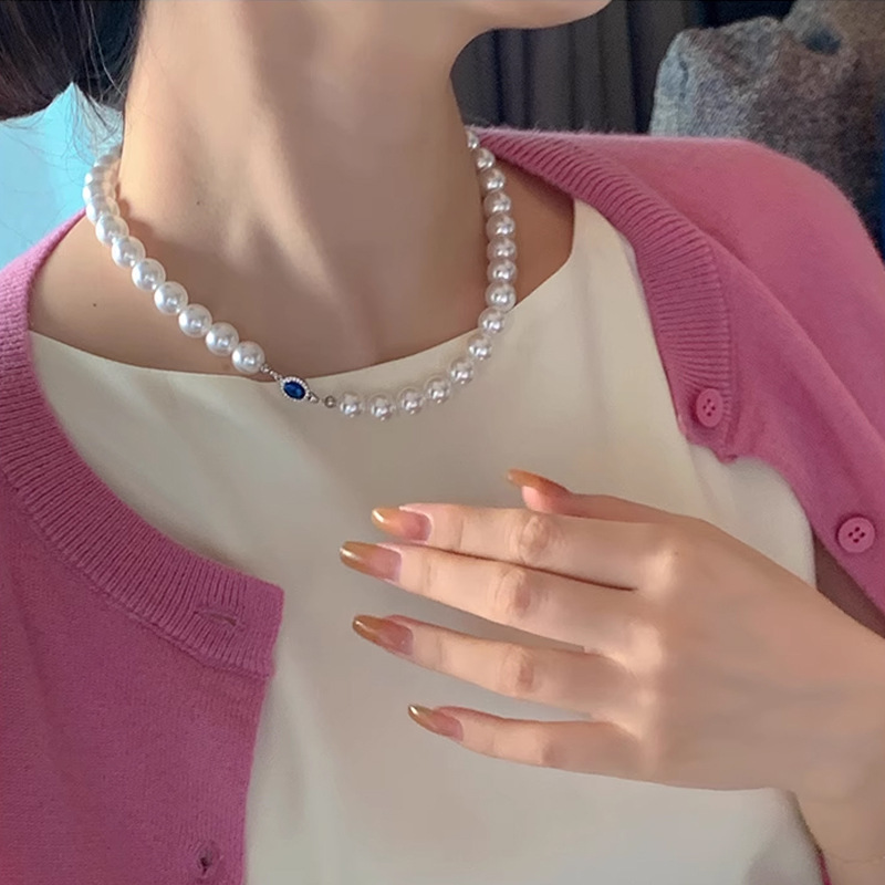 Sterling Silver Windsor Sapphire Pearl Necklace丨Japan Akoya Pearl Necklace