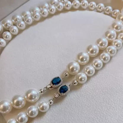 Sterling Silver Windsor Sapphire Pearl Necklace丨Japan Akoya Pearl Necklace