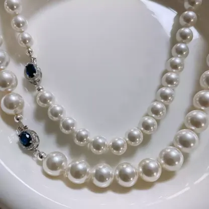 Sterling Silver Windsor Sapphire Pearl Necklace丨Japan Akoya Pearl Necklace