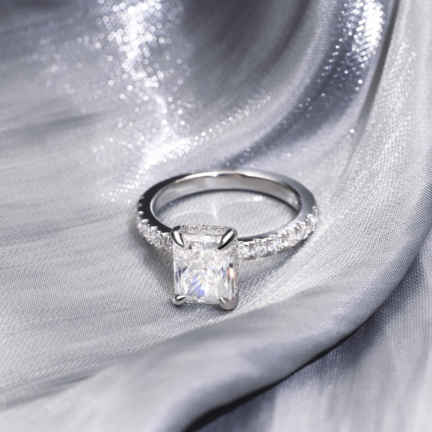 🔥Handmade 3CT Square Radiant Cut Moissanite Ring 🎉Special Offer for Mother's Day!🎉
