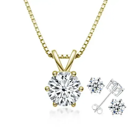 Luxury Solitaire 6-Prong Moissanite Necklace (🎁FREE Earrings included)