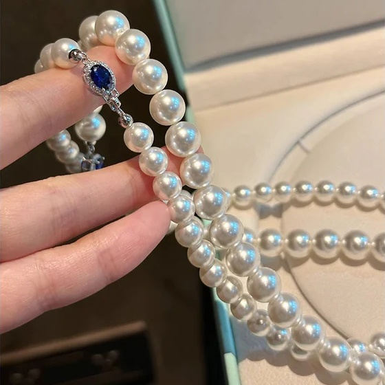 Sterling Silver Windsor Sapphire Pearl Necklace丨Japan Akoya Pearl Necklace