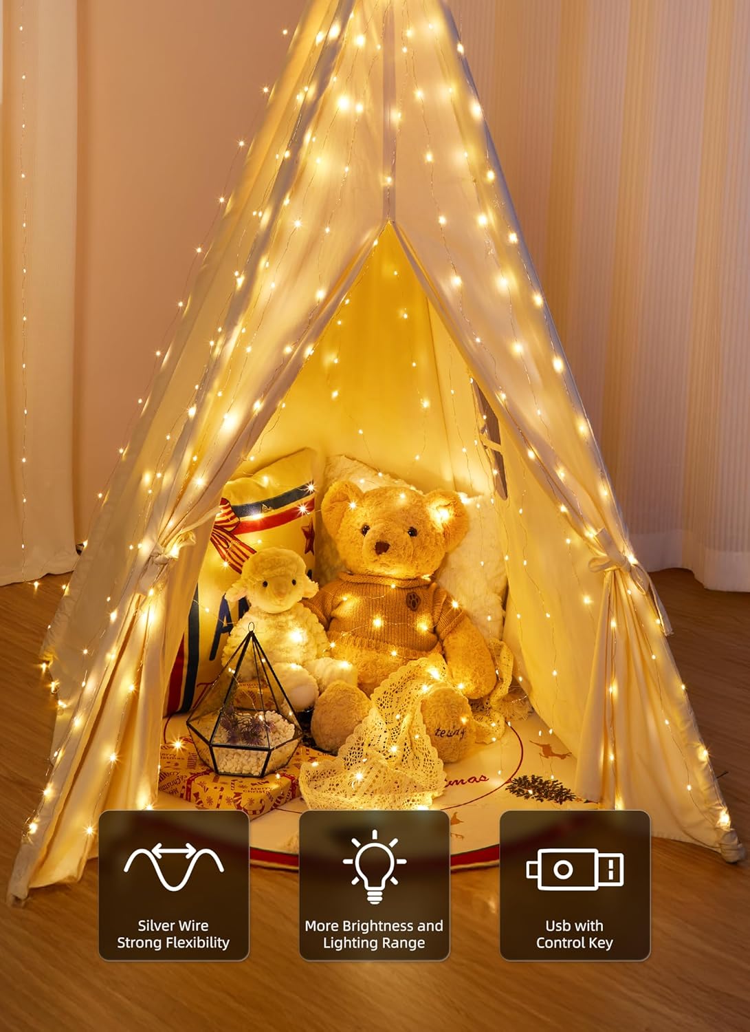 Brightown 300 LED Fairy Lights, USB Plug in 8 Lighting Modes 
