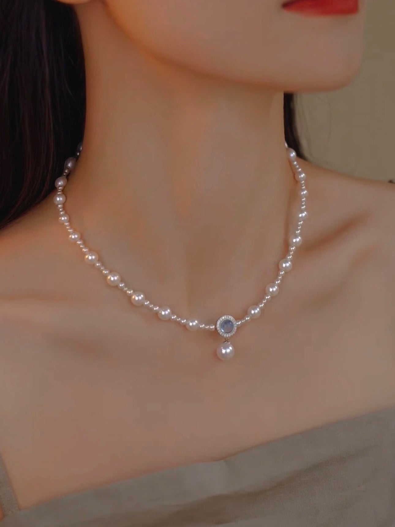 Sterling Silver Sapphire Pendant Japan Akoya Pearl Necklace