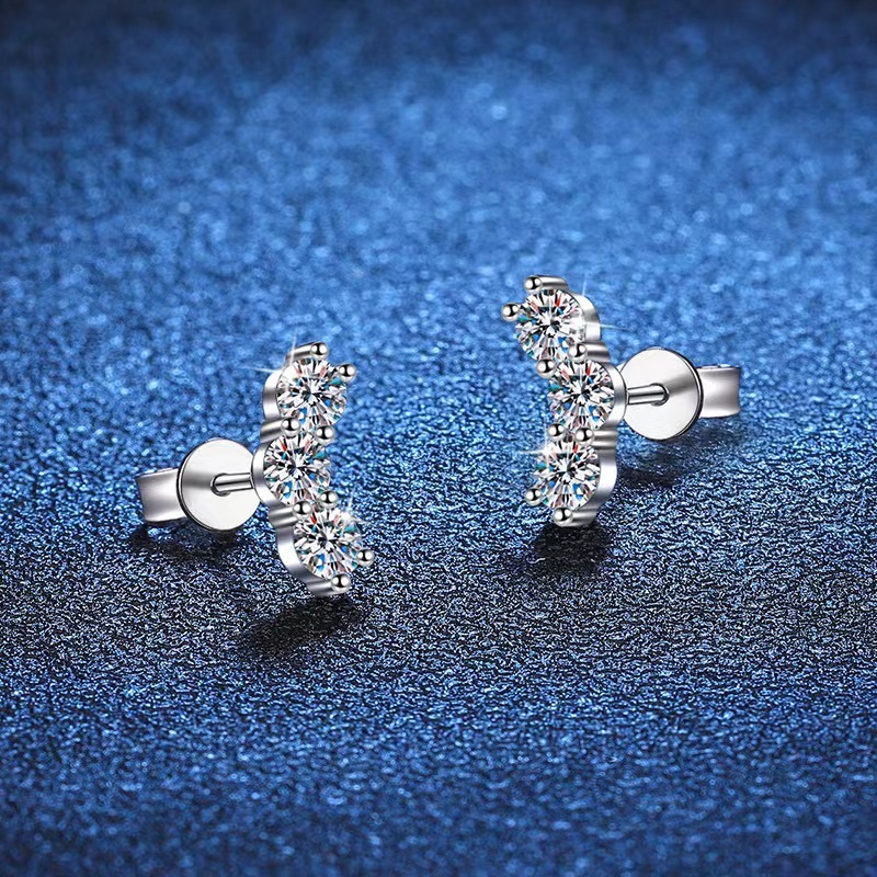 Smile Three-Diamond Moissanite Earrings
