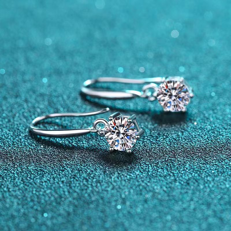Elegant Six-Prong Moissanite Earrings with Secure Hook