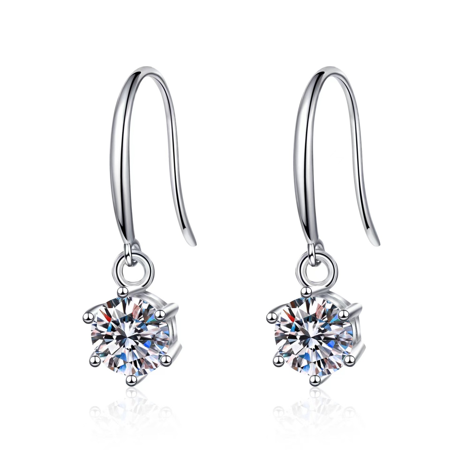 Elegant Six-Prong Moissanite Earrings with Secure Hook