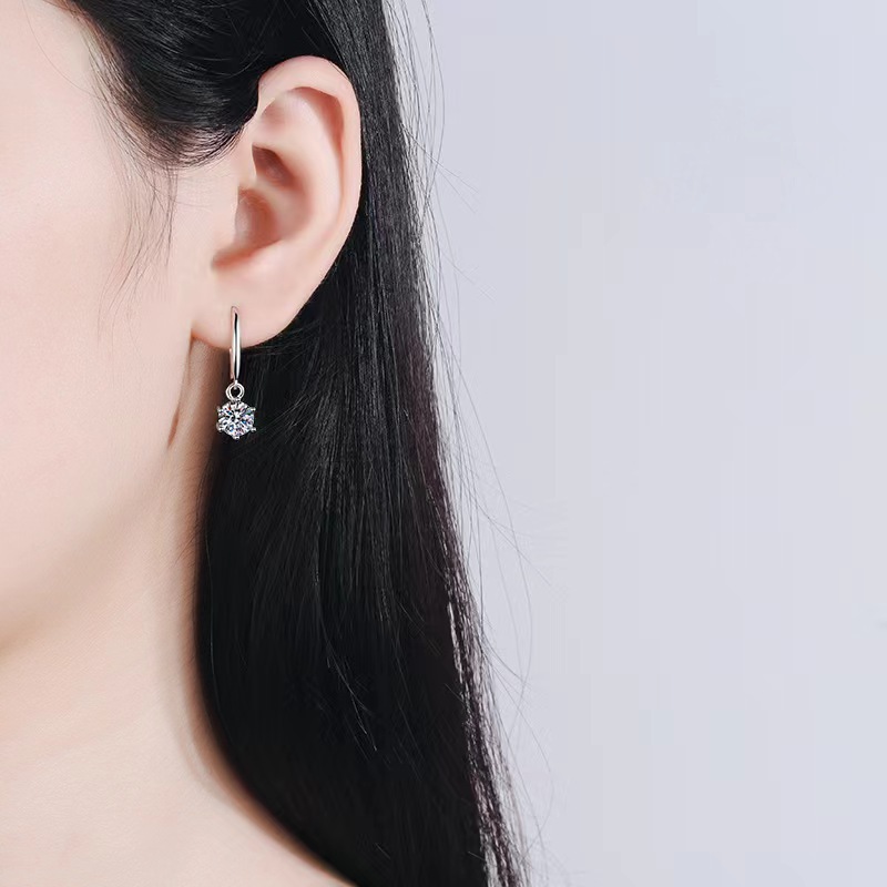 Elegant Six-Prong Moissanite Earrings with Secure Hook