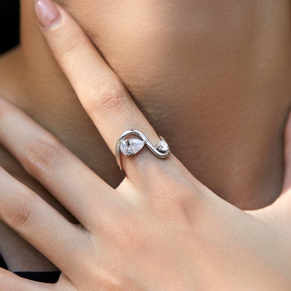 Unique Pear & Round Cut Moissanite Ring
