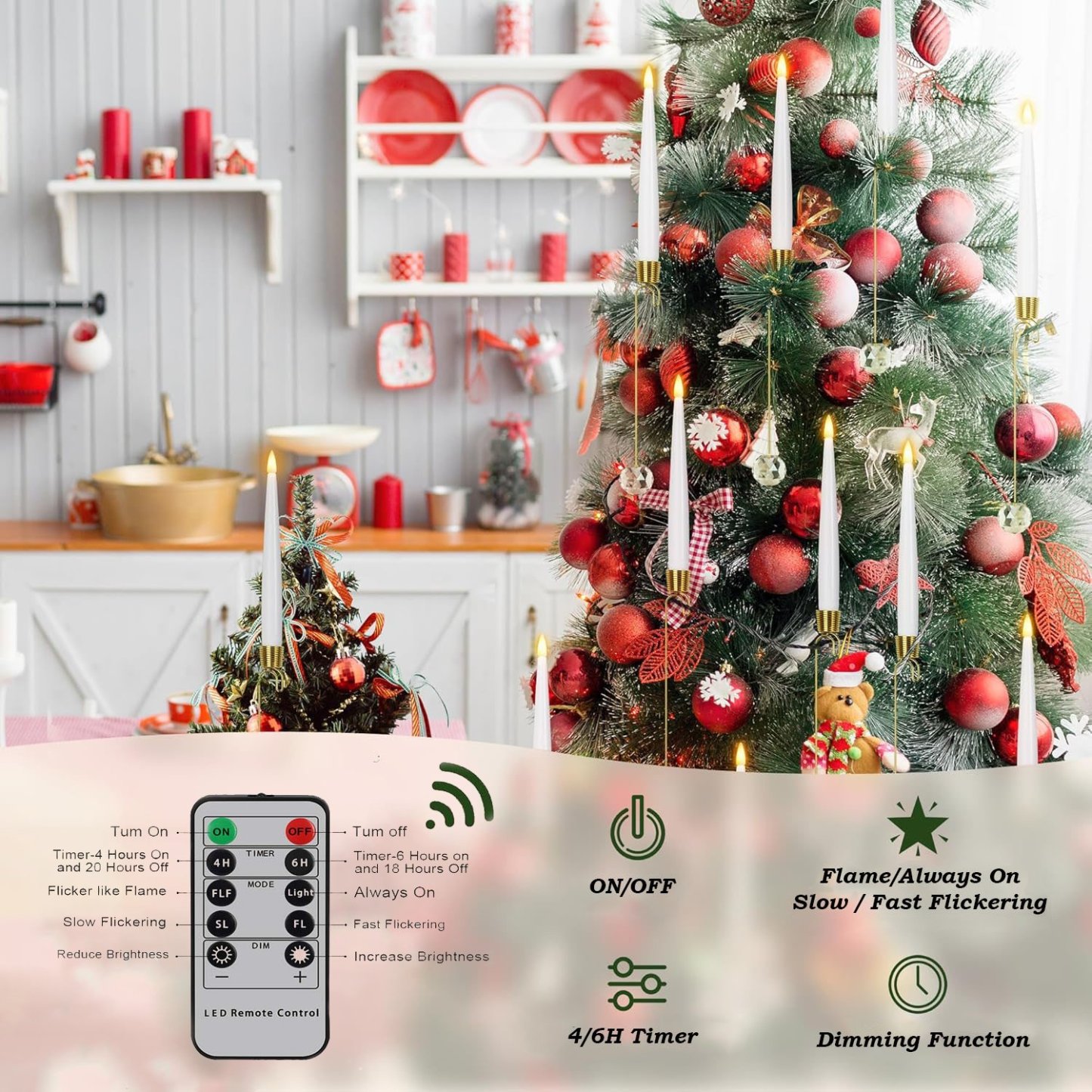 🎄Christmas Tree Led Candles with Clear Crystal Ball Hook