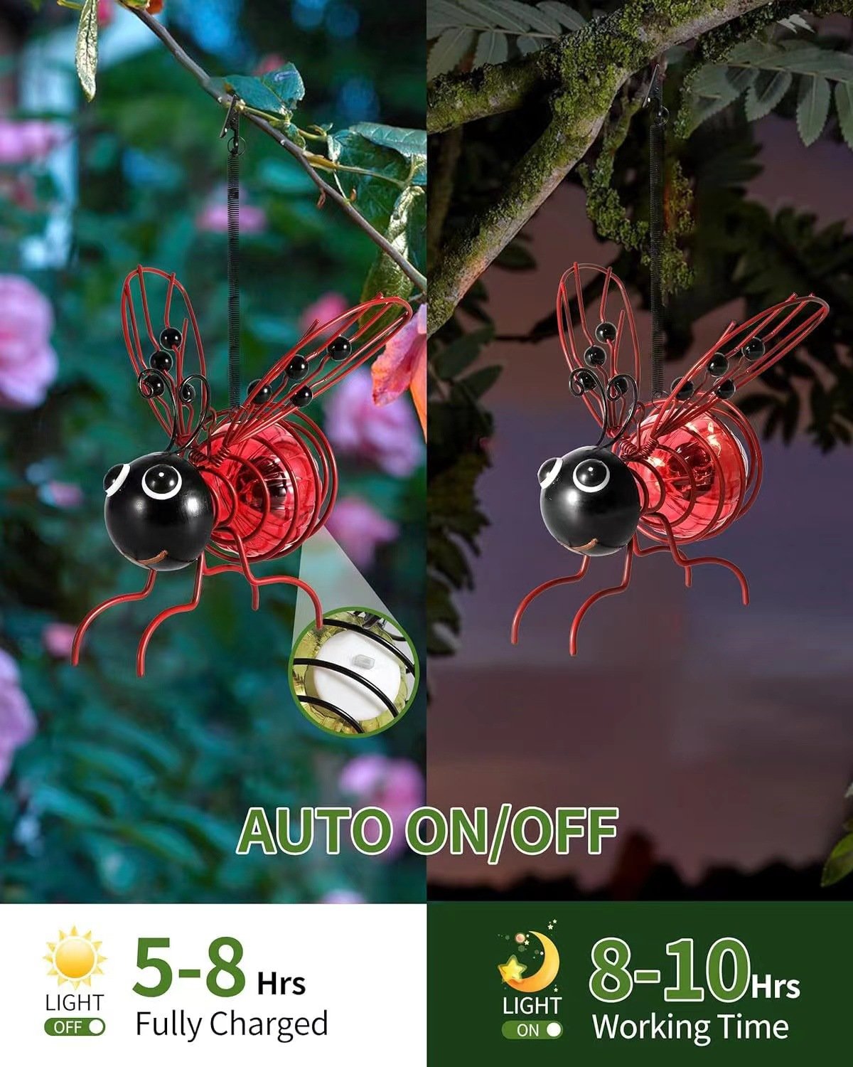 🐝Outdoor Hanging Solar Bee Light - Perfect gift for plant lovers moms or literally anyone who smiles ❤