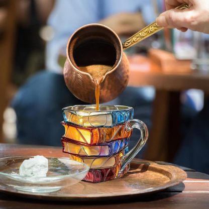 📚 Handcraft 3D Painted Book Mug – Unique Glass Coffee Cup for Readers & Book Lovers🍵