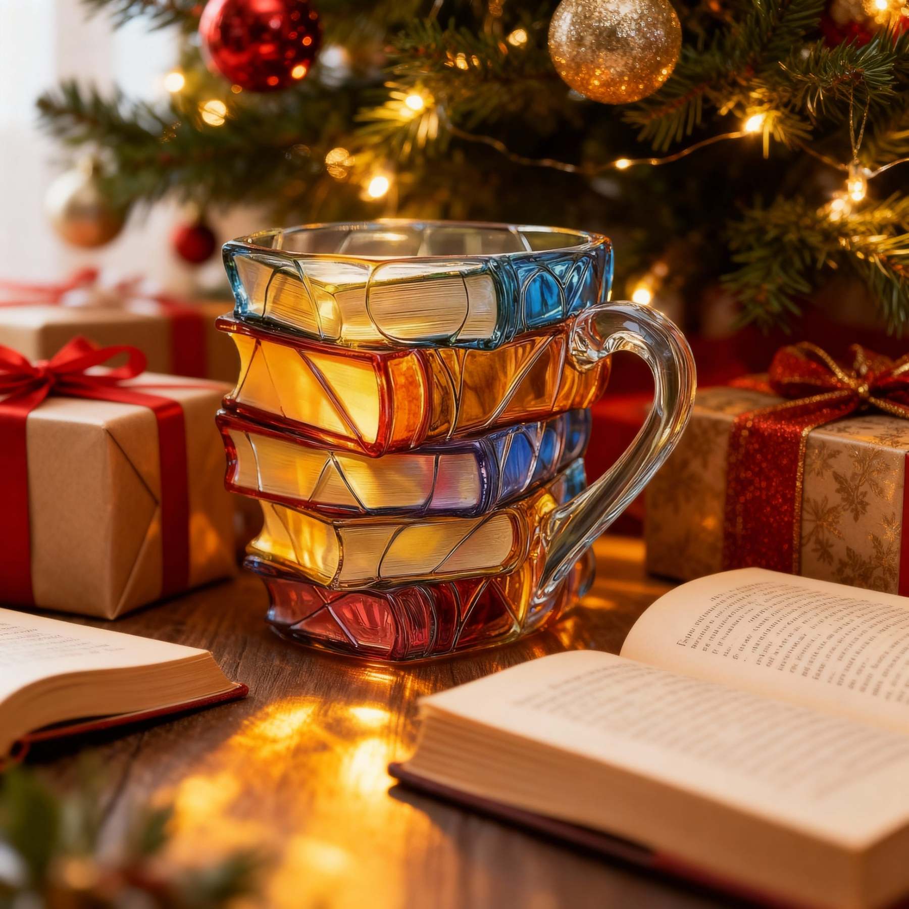 📚 Handcraft 3D Painted Book Mug – Unique Glass Coffee Cup for Readers & Book Lovers🍵