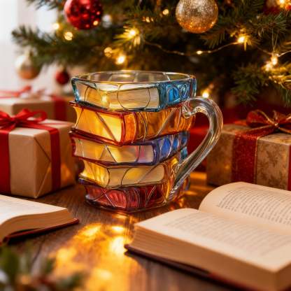 📚 Handcraft 3D Painted Book Mug – Unique Glass Coffee Cup for Readers & Book Lovers🍵