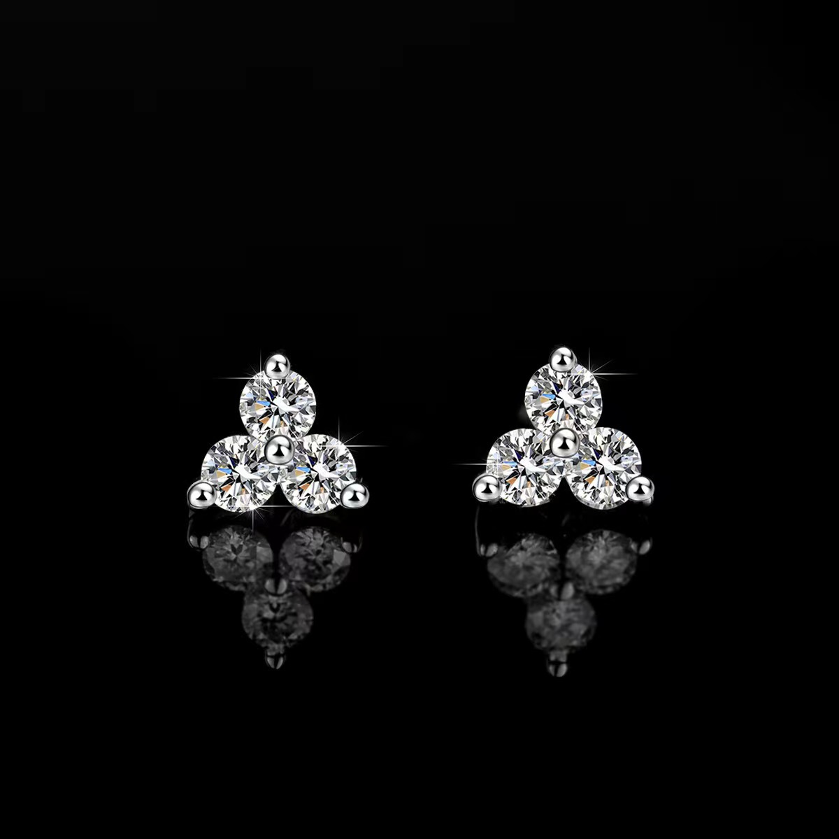 Three-Diamond Moissanite Earrings