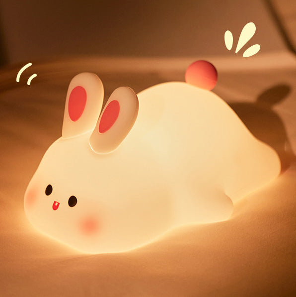 Cute Rabbit Squishy Silicone Tap Tap Night Light Lamp Best Gift