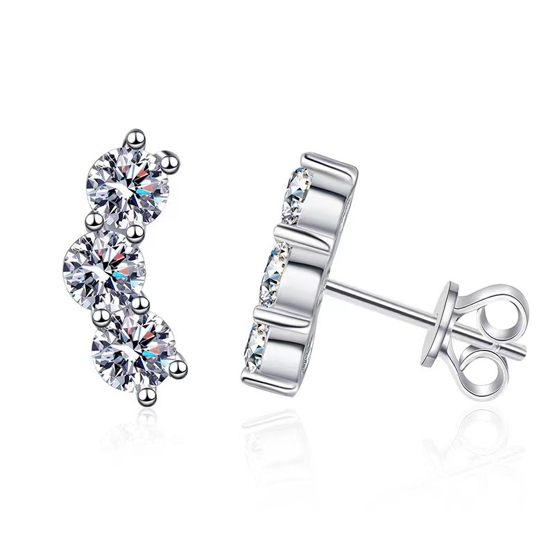 Smile Three-Diamond Moissanite Earrings