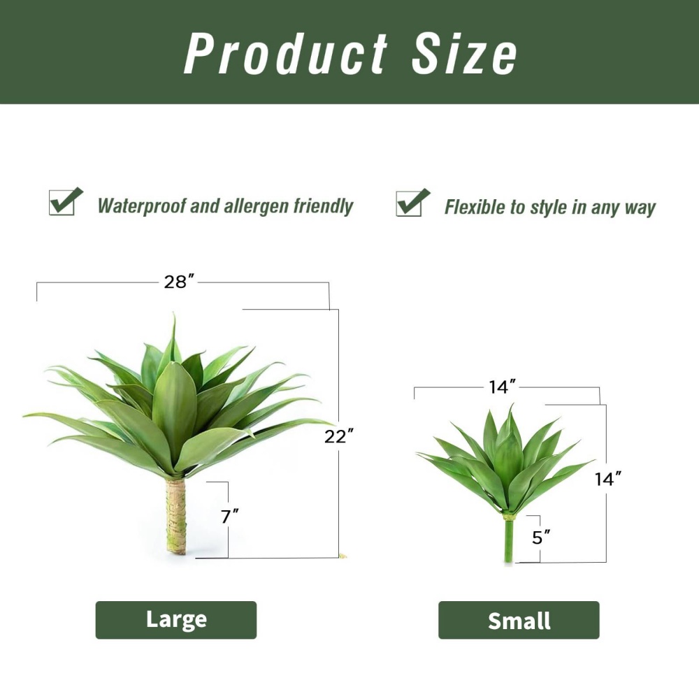Artificial Agave Plants for Decor - UV resistant, Waterproof, Windproof