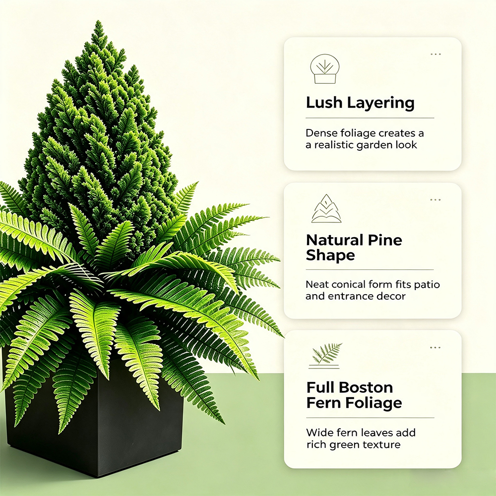 🌱 Lush Artificial UV Resistant Pine & Boston Fern Potted Plant