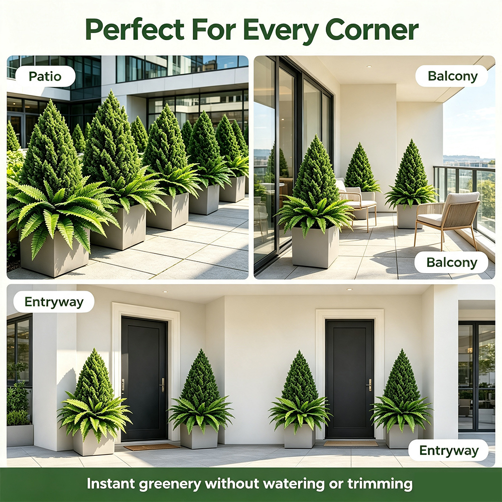 🌱 Lush Artificial UV Resistant Pine & Boston Fern Potted Plant