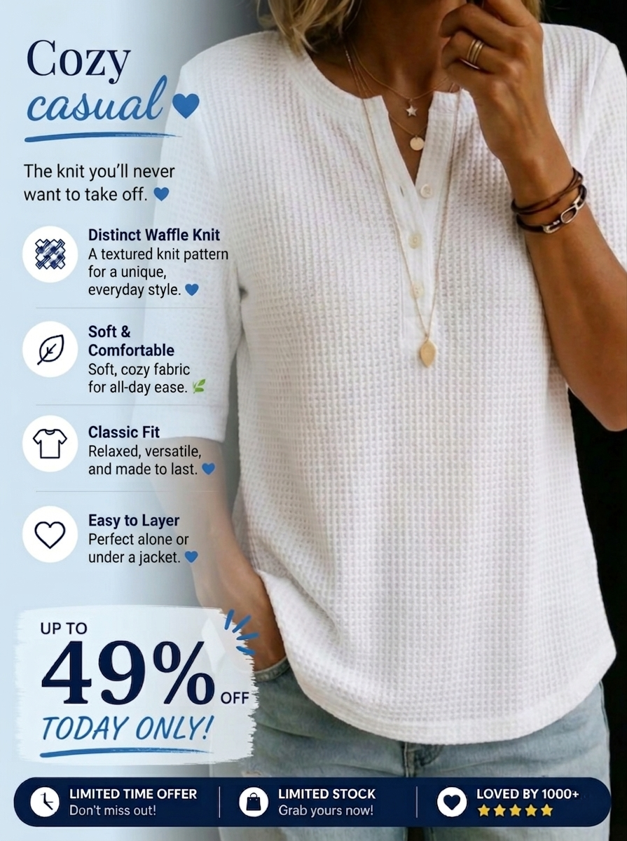 Women’s Waffle Knit Henley Half Sleeve Top