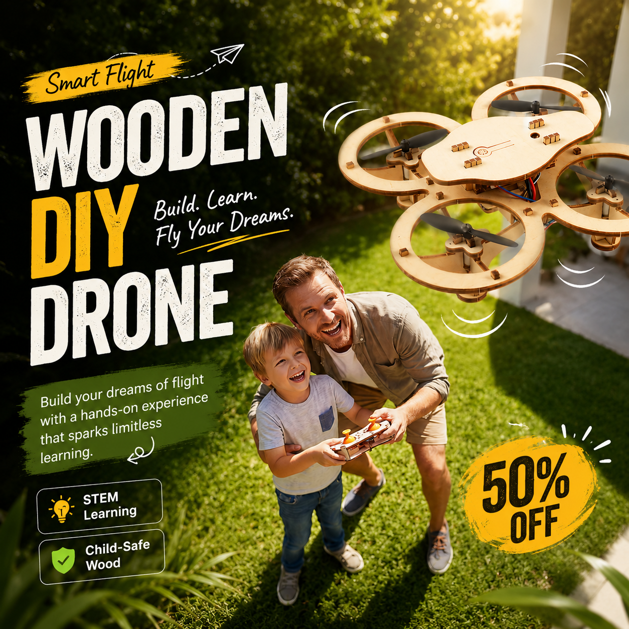 🔥50%OFF🔥Kids DIY Wooden Drone Building Kit- Go beyond pre-built toys and experience the satisfaction of building your drone from scratch. 
