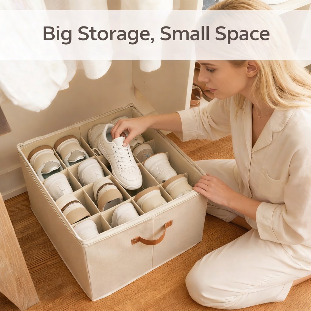 🔥50%OFF🔥👟Space-Saving Fabric Shoe Storage Box with Clear Lid
