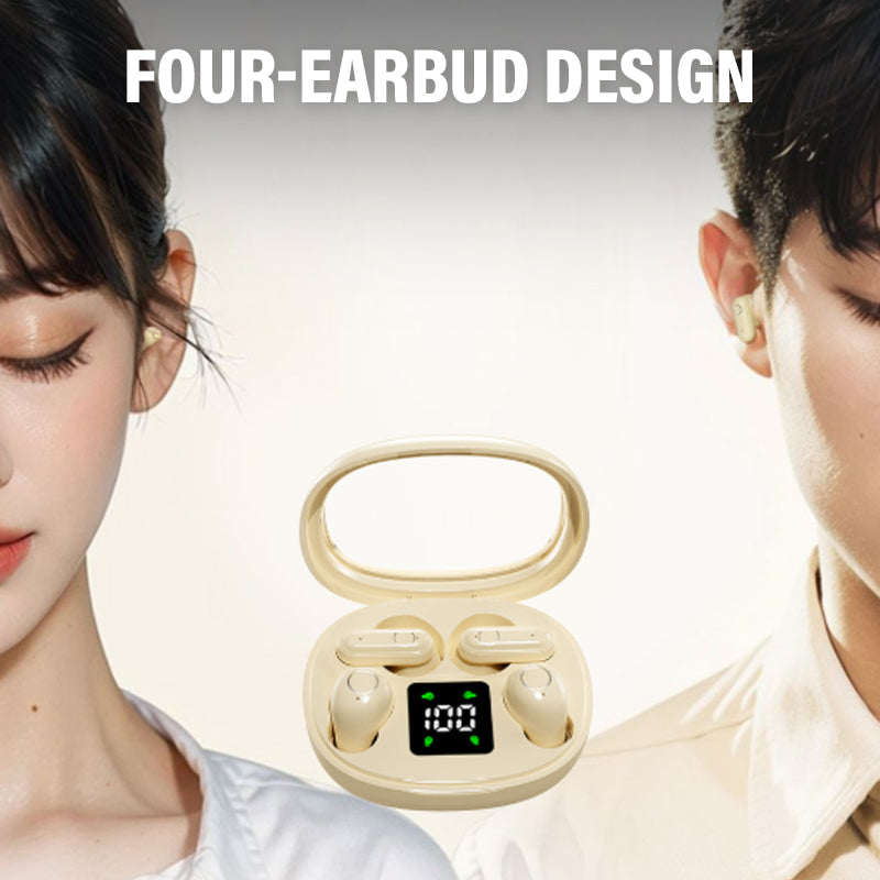 📢📢50% OFF !! ⏰💞50K+ SOLD!INNOVATIVE FOUR-EARBUD DESIGN:🎧 Dual-Pair Wireless Bluetooth Headset with LED Charging Case — TWS Stereo Earbuds | Lightweight | Sweat-Proof