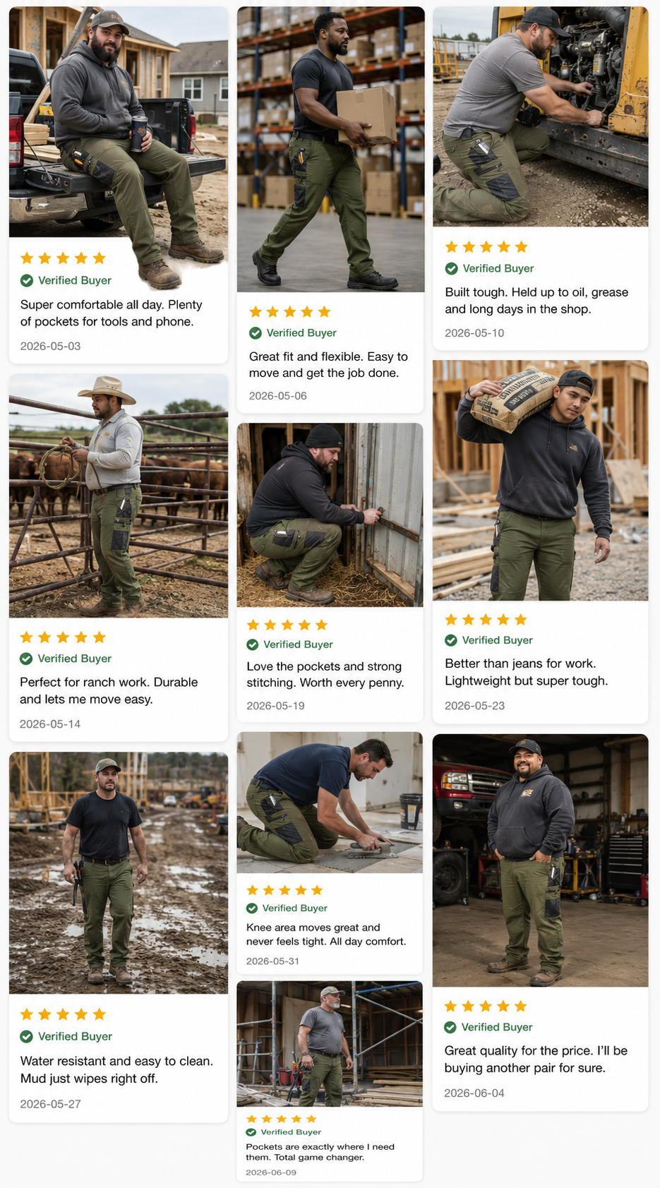 Verified buyer reviews for tactical work pants