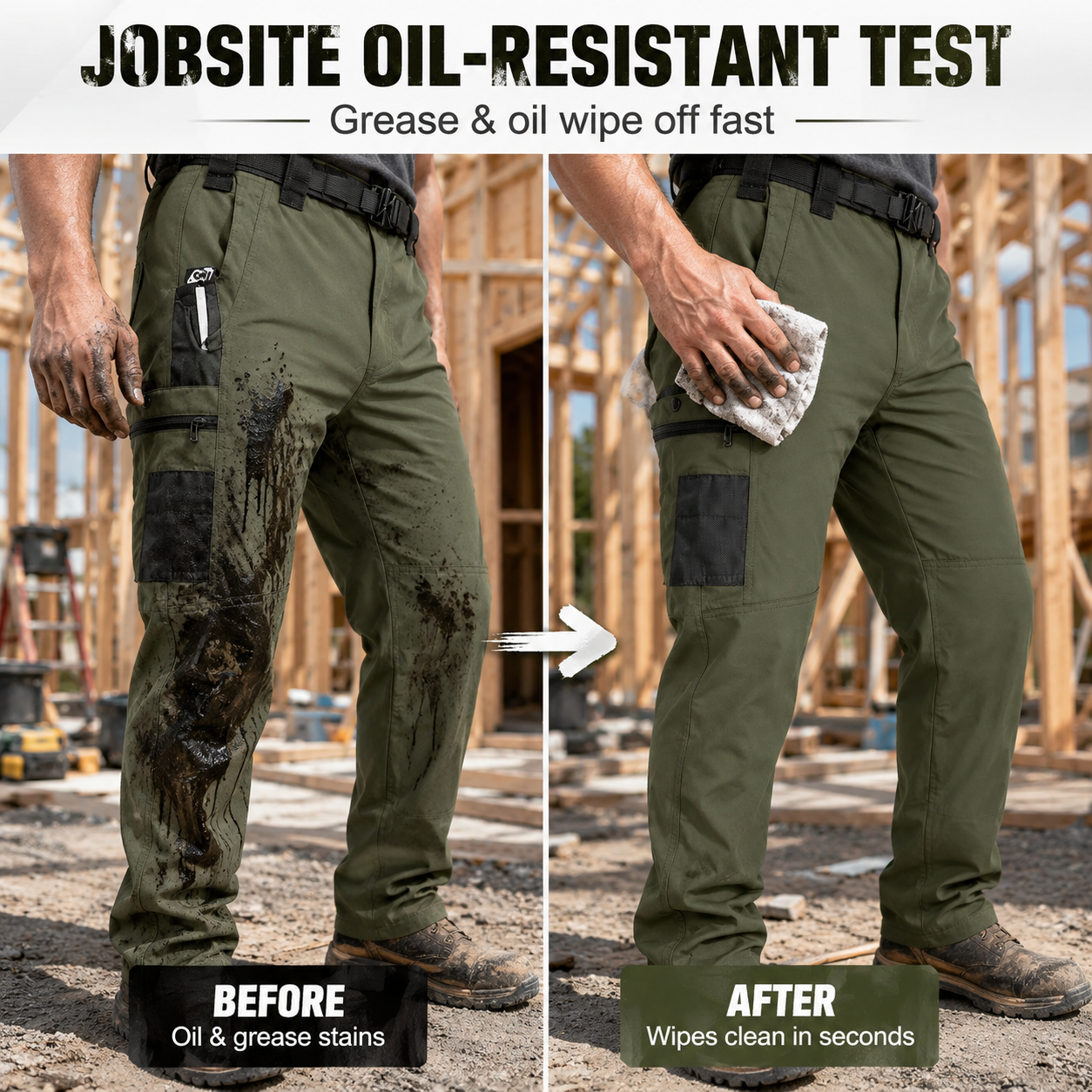 Jobsite oil resistant test tactical work pants
