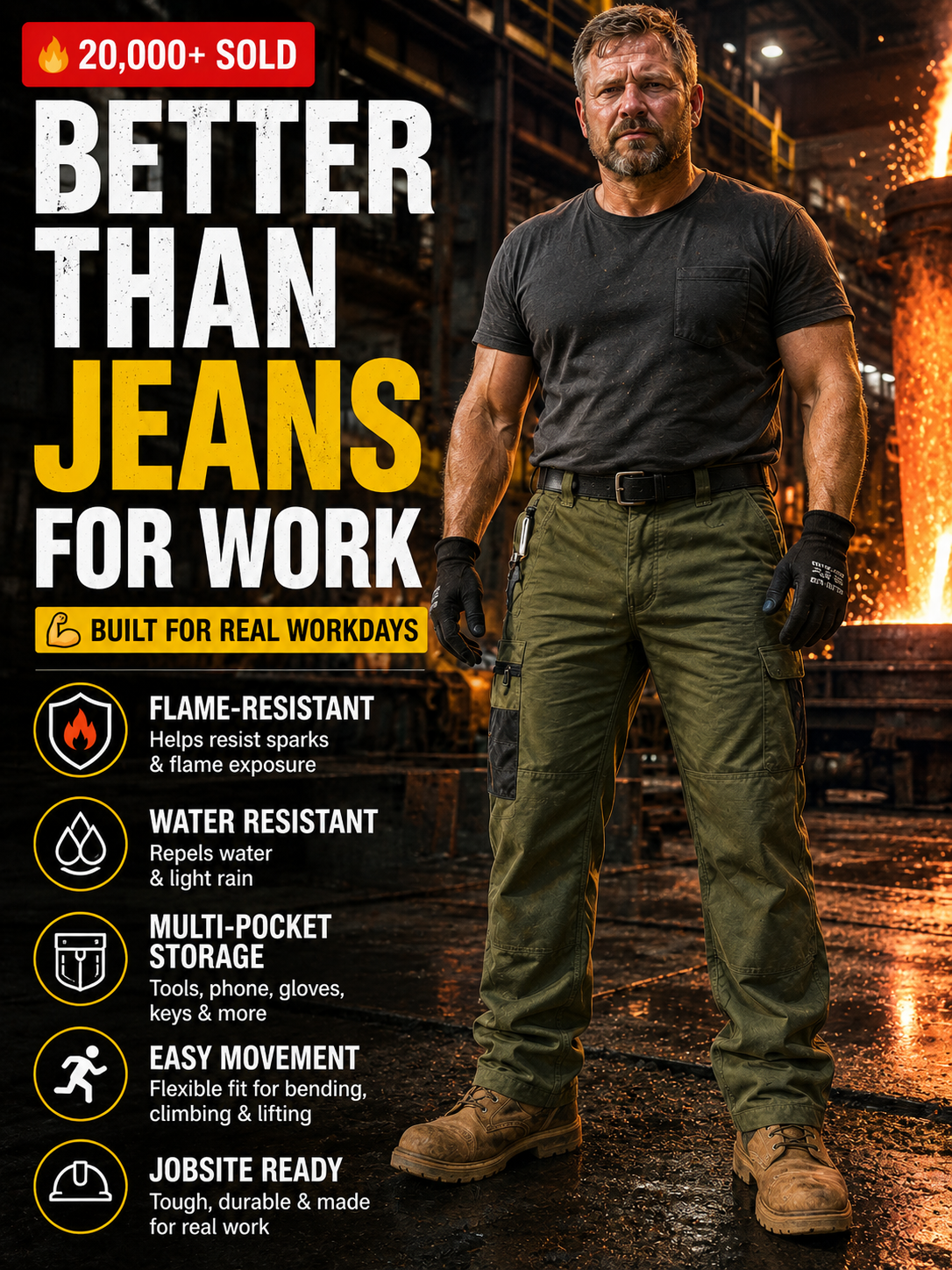 🔥50%OFF🔥🔥 20,000+ Sold | Men's FR Tactical Work Pants – Flame-Resistant, Tougher Than Jeans 💪