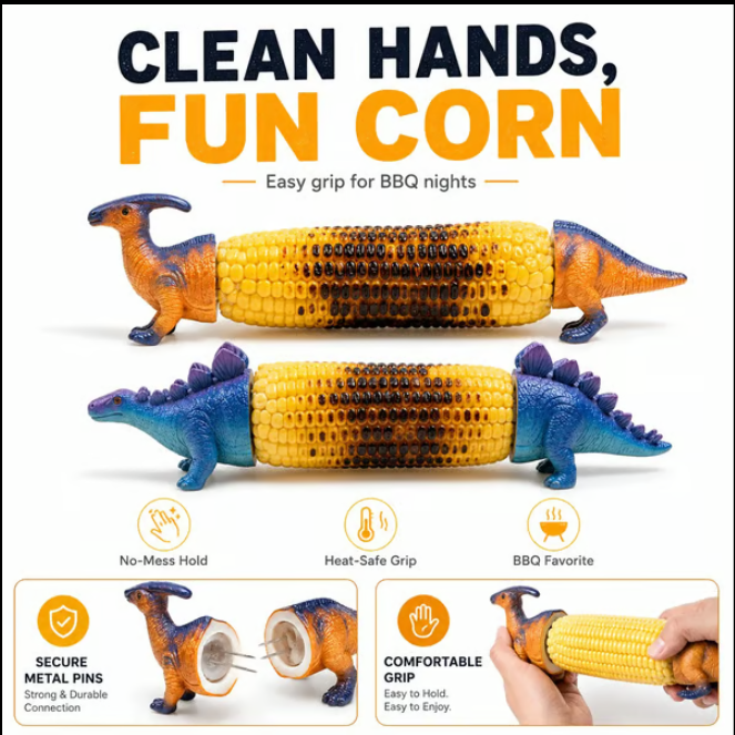 🔥50%OFF🔥Dinosaur Corn Holders for Corn On The Cob - Funny Corn Cob Holder for Kids and Adults with Stainless Steel Prongs 