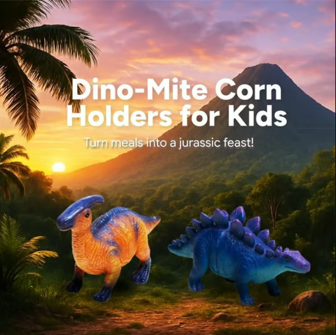 🔥50%OFF🔥Dinosaur Corn Holders for Corn On The Cob - Funny Corn Cob Holder for Kids and Adults with Stainless Steel Prongs 