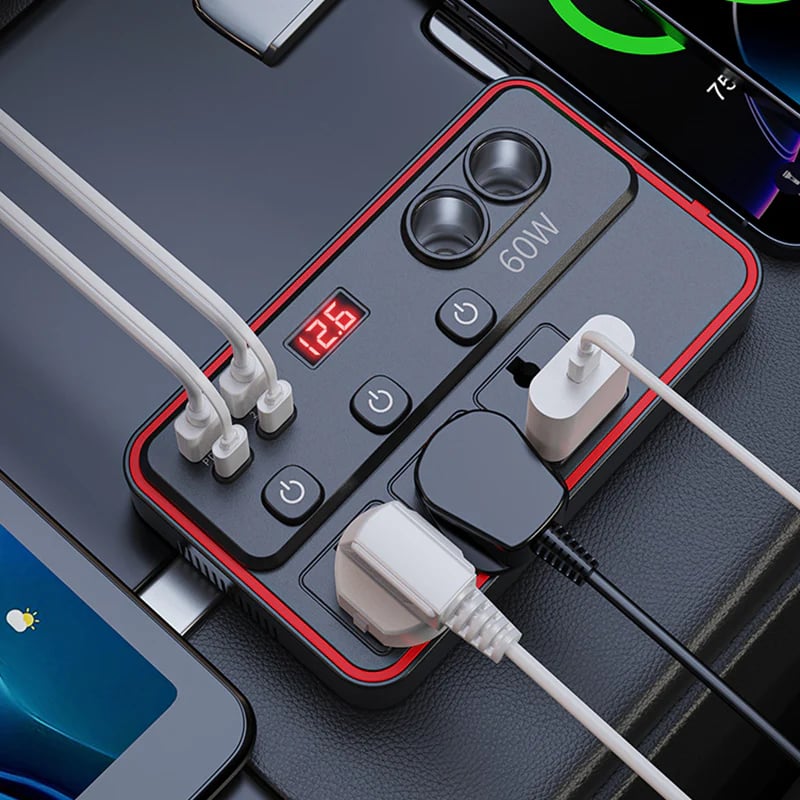 📢📢50% OFF !! Multifunctional Car Charger with AC Outlets & USB-VERSATILE CHARGING HUB