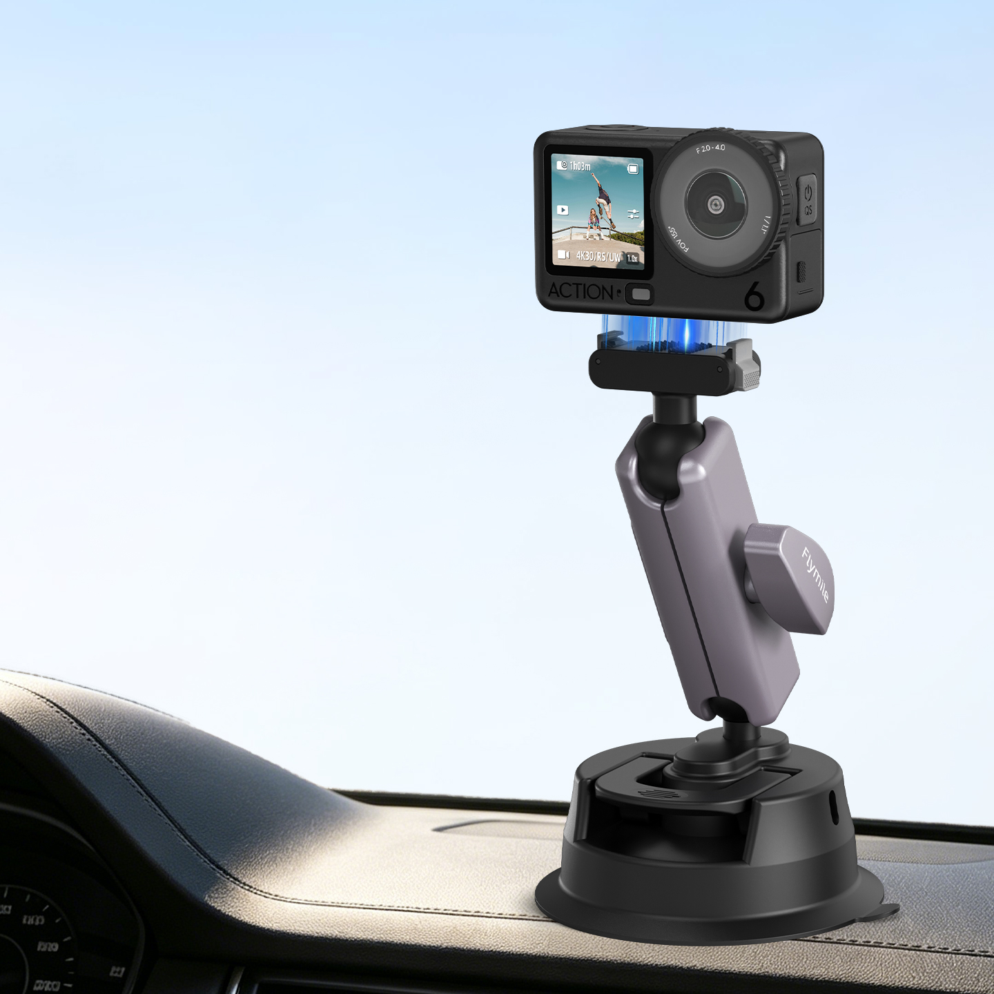 Flymile  Suction Cup Car Holder Mount for DJI Action 6/Nano/Osmo360 II