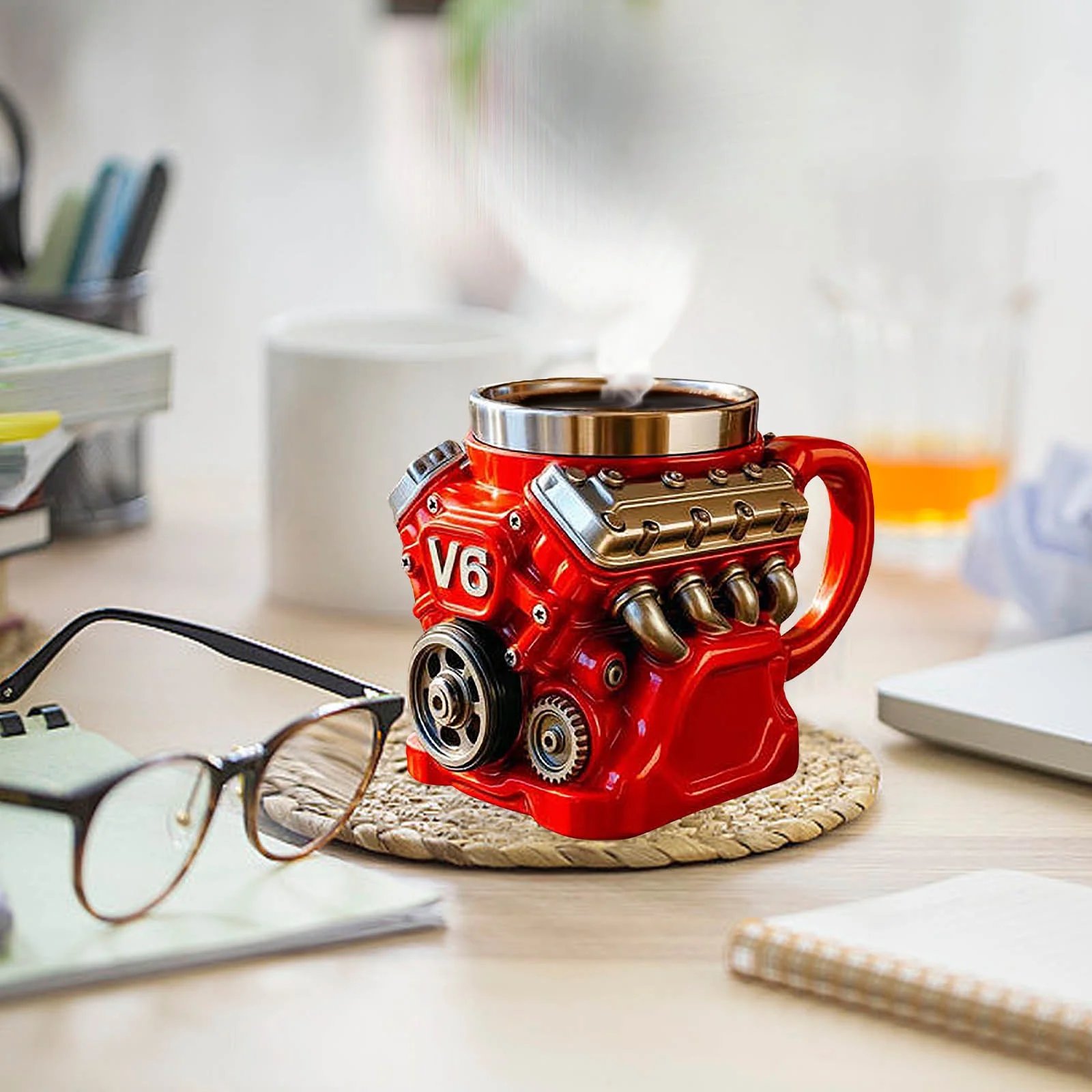 🔥 ПОСЛЕДЕН ДЕН – 50% ОТСТЪПКА 🔥 Ретро чаша за кафе с дизайн на V8 двигател – чаша от неръждаема стомана 🚗☕