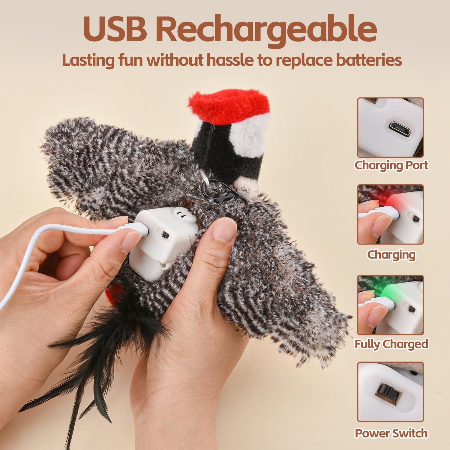 🔥Interactive Cat Toys, Rechargeable Chirping Flapping Bird with Catnip for Indoor Cats